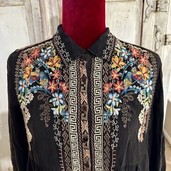 Johnny Was Dress Duster Cover up dark brown embroidered - Picture 3 of 16